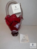 Fenton 1533 MV Hand Painted Ruby Mary Gregory Collection 11-inch Basket