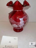 Fenton 1573 Q8 Hand Painted Mary Gregory Collection 2001 Cranberry 7-inch Vase