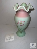 Fenton 6548 ES Hand Painted Daisy Butterfly on Lotus Mist Burmese 2001 Vase