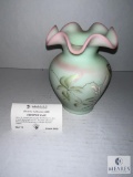 Fenton 9869 VF Hand Painted Historic Collection Lotus Mist Burmese Crimped Vase