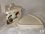 Vintage Hand Painted Porcelain Two Piece Cheese Tray