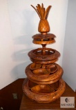 Vintage Monkey Pod Pineapple Carved Tiered Lazy Susan with Bowls