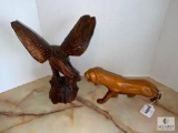Wood Carved Tiger and Eagle Figure Decor