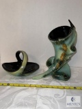 Lot Hull Pottery Cornucopia Vase and Pottery Basket (Maker Unknown)