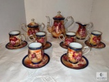 Coffee Set - Grape with Cobalt Trim - Hand Painted