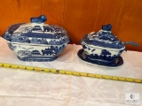 Blue and White Lidded Serving Dishes