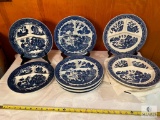 Group of 10 Blue Willow - Holland - Blue and White Divided Plates