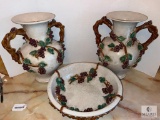 Group of Three Unmarked Double Handled Vases and Bowl