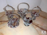 Group of Five Mixed Glass Baskets - Unmarked