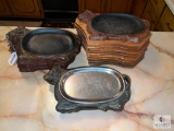 Group of Metal Skillets with Wood and Metal Holders