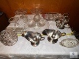 Large Lot of Clear Glass and Metal Serving Items - NO SHIPPING