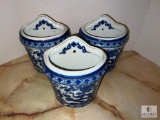 Set of Three Blue and White Wall Planters