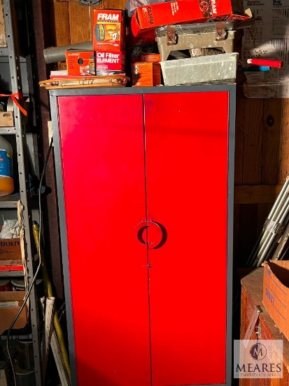 Two Door Metal Cabinet With Contents