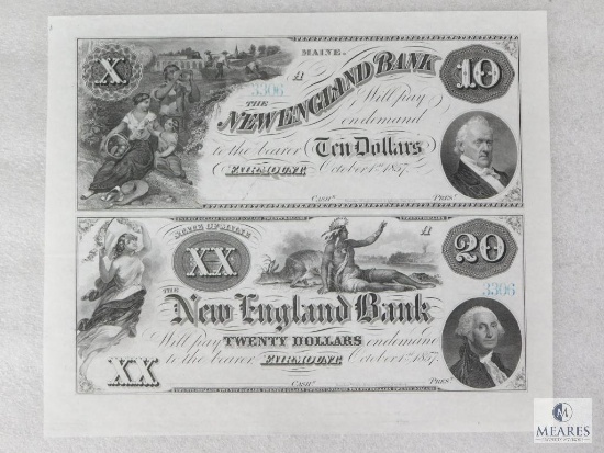 The New England Bank - Fairmont, Maine - $10 and $20 Specimen