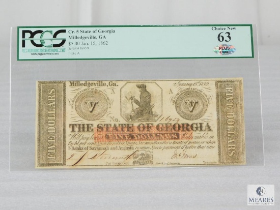 PCGS Graded 63 $5 Note - Cr. 5 State of Georgia, Milledgeville, GA