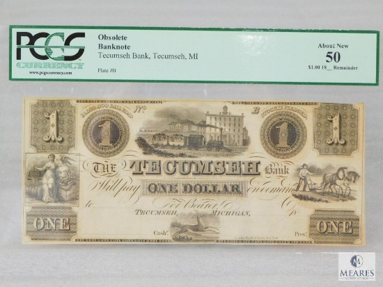 PCGS Graded 50 $1 Obsolete Banknote - Tecumseh Bank, Tecumseh, MI - Plate #B