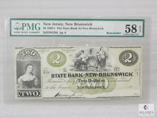 PMG Graded 58 $2 Note - The State Bank at New Brunswick - New Jersey, New Brunswick