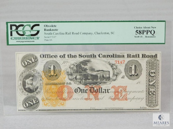 PCGS Graded 58PPQ $1 Obsolete Remainder Banknote - South Carolina Rail Road Company, Charleston, SC