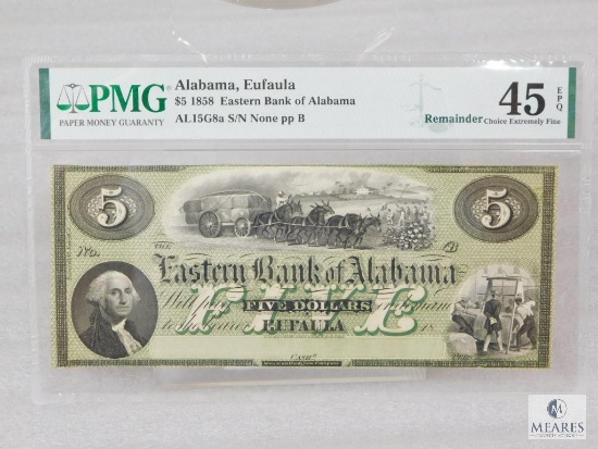 PMG Graded 45 EPQ $5 Remainder - 1858 Eastern Bank of Alabama - Alabama, Eufaula