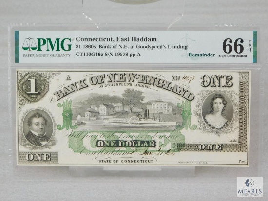 PMG Graded 66 EPQ $1 Remainder - 1860s Bank of New England at Goodspeed's Landing - Connecticut