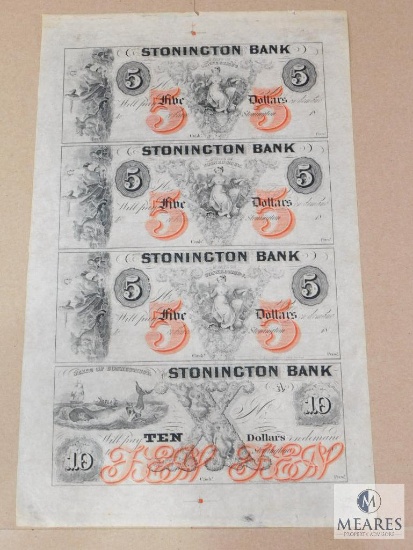 Stonington Bank - State of Connecticut - Uncut $5 and $10 Specimen Sheet