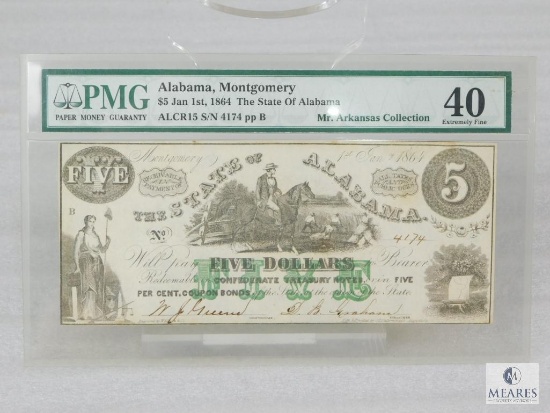 PMG Graded 40 $5 Mr Arkansas Collection - January 1, 1864 The State of Alabama - Alabama, Montgomery