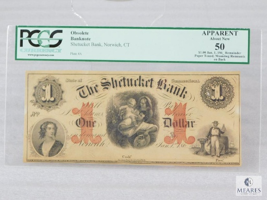 PCGS Graded 50 $1 Obsolete Banknote - Shetucket Bank, Norwich, CT - Plate #A