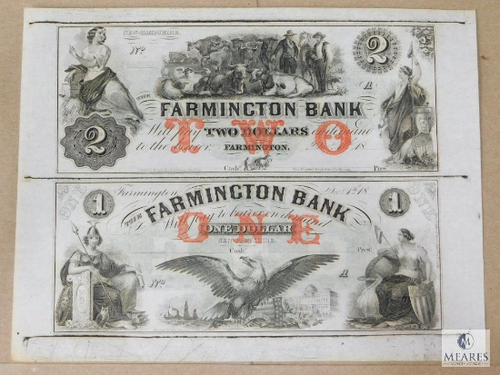 Farmington Bank - New Hampshire - $1 and $2 Specimen Sheet