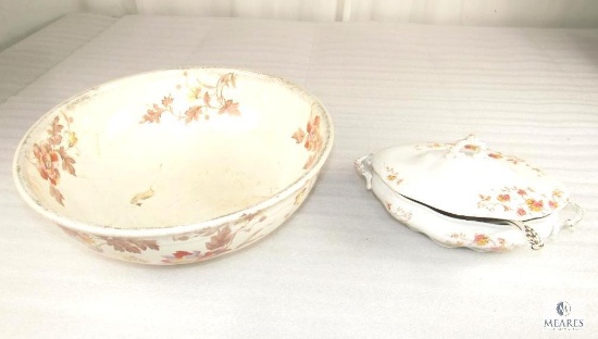 Vintage Trentham Lidded Soup Bowl With Ladle and Large Porcelain Wash Bowl