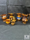Lot Assorted Copper Tone Pitchers, Creamers and Sugar Bowl