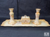 4 Piece Decorative Set With Tray, Candle Holders, And Small Box