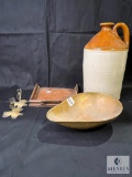 Large Marked Whiskey Jug James Pearson Chesterfield, and Other Small Items.