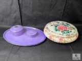 Vintage Serving Tray Set Made In England, Large Hand Painted Dish With Lid