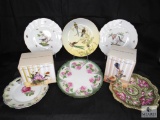 Lot of 5 Assorted China Plates With 2 Porcelain Bird figurines