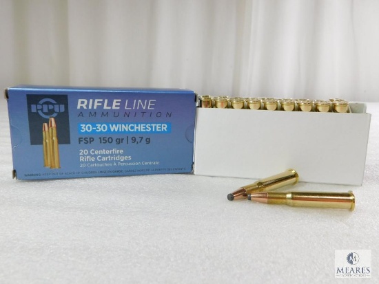 20 Rounds PPU 30-30 Ammo. 150 Grain Flat Nose Soft Point 2300 FPS