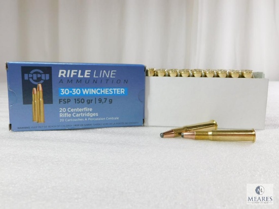 20 Rounds PPU 30-30 Ammo. 150 Grain Flat Nose Soft Point 2300 FPS