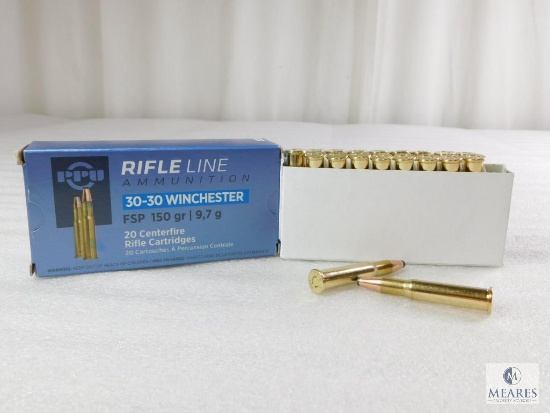 20 Rounds PPU 30-30 Ammo. 150 Grain Flat Nose Soft Point 2300 FPS