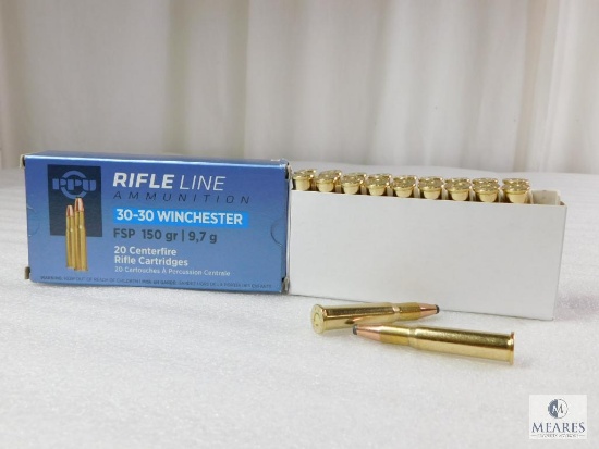 20 Rounds PPU 30-30 Ammo. 150 Grain Flat Nose Soft Point 2300 FPS