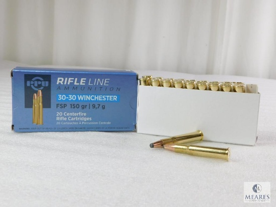 20 Rounds PPU 30-30 Ammo. 150 Grain Flat Nose Soft Point 2300 FPS