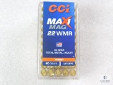 50 Rounds CCI Maximag .22 Magnum Ammo. 40 Grain TMJ 1875FPS