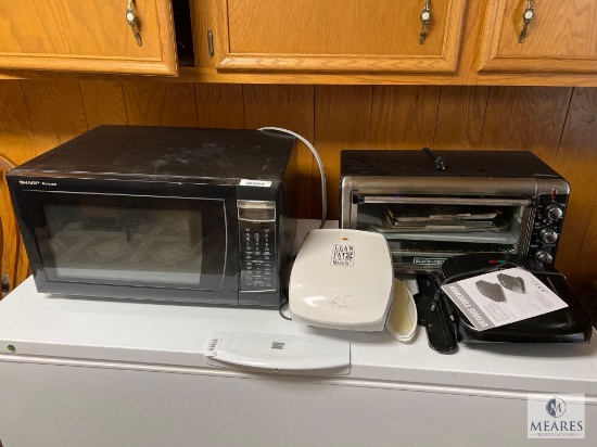 Sharp Microwave, Black and Decker Toaster Oven and George Foreman Grilling Machine
