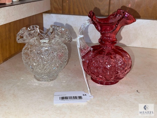 Fenton Glassware: Clear Vase and Pink Pitcher