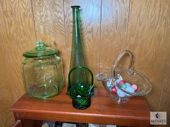Mixed Glassware - Green and White Glass
