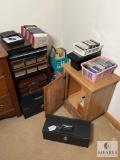 Large Lot of Vintage Cassette Tapes, 8-track Tapes, Storage Cabinets