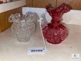 Fenton Glassware: Clear Vase and Pink Pitcher