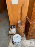 Vintage Butter Churn, Stool, Jug and Chamber Pot