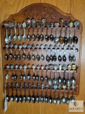 Vintage Spoon Collection with Wooden Display Rack