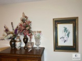 Framed Art Print and Decorative Floral Vases