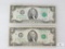 Lot of Two: Series 1976 US $2 Small-format Notes - Good Condition