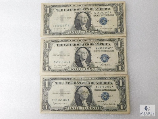 Three - $1.00 Silver Certificates 1935-F (Wide Bottom Margin) & Two - 1957-B